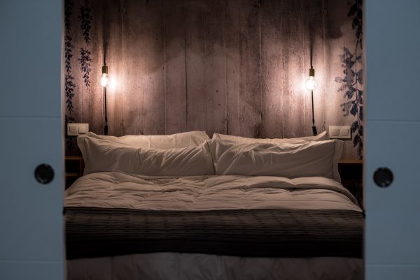 Beautiful modern bedroom interior design by night